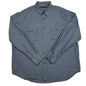Perry Ellis Men's Blue White Pinstripe Long Sleeve Button Up Shirt‎ XXL Cotton